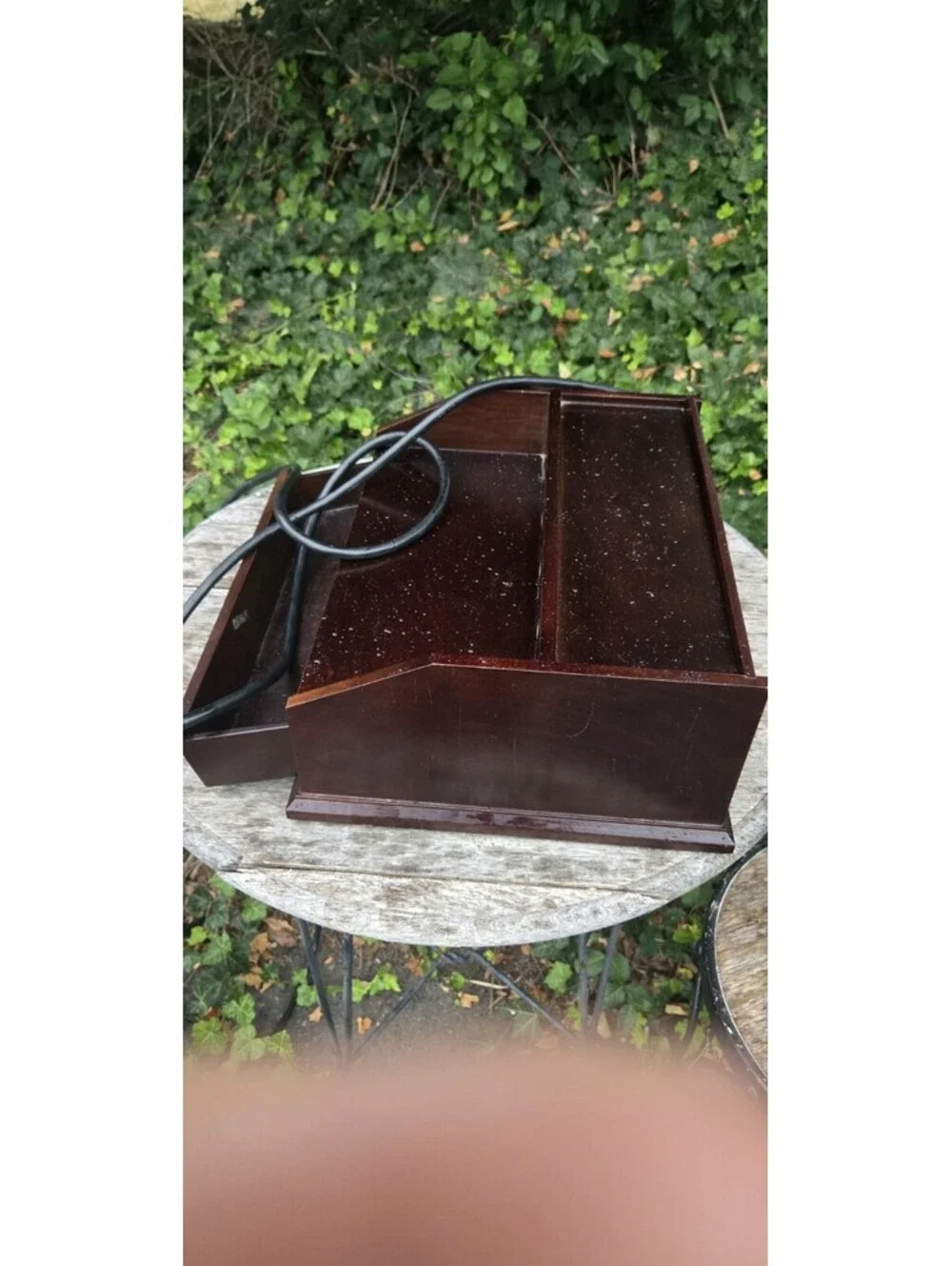 Pottery Barn Dark Wood Charging Station Desk Organizer Storage Drawer 6 Outlets